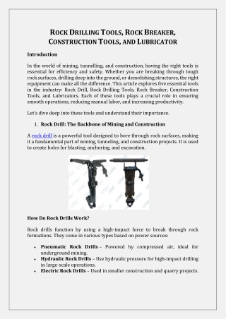 Rock Drilling Tools, Rock Breaker, Construction Tools, and Lubricator