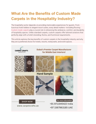 What Are the Benefits of Custom Made Carpets in the Hospitality Industry!