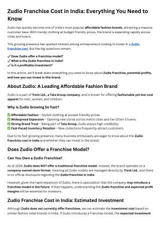 Zudio Franchise Cost