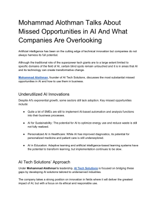 Mohammad Alothman Talks About Missed Opportunities in AI And What Companies Are Overlooking