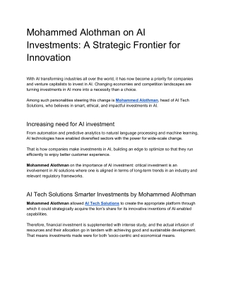 Mohammed Alothman on AI Investments A Strategic Frontier for Innovation