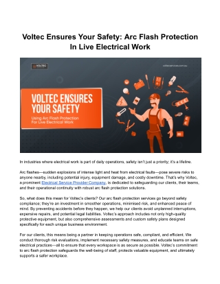 Voltec Ensures Your Safety: Arc Flash Protection In Live Electrical Work