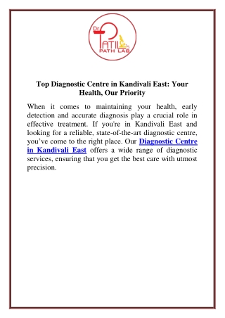 Top Diagnostic Centre in Kandivali East Your Health, Our Priority