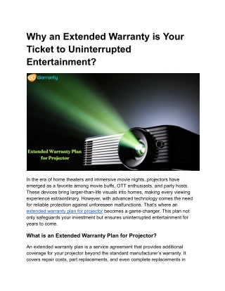 Extended Warranty Plan for Projector