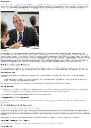 The Relationship Between Ethics and Employee Satisfaction