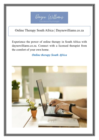 Online Therapy South Africa | Daynewilliams.co.za