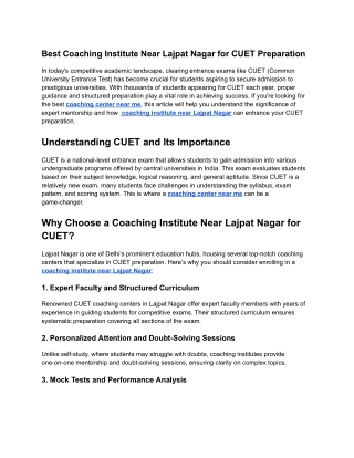 Best Coaching Institute Near Lajpat Nagar for CUET Preparation(article)