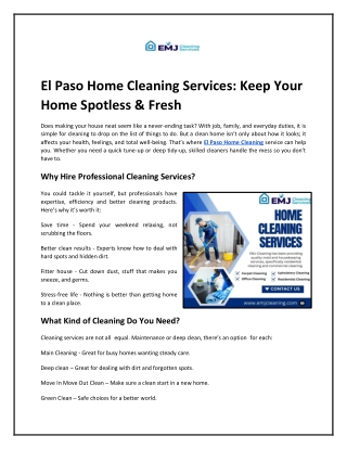 El Paso Home Cleaning Services: Keep Your Home Spotless & Fresh