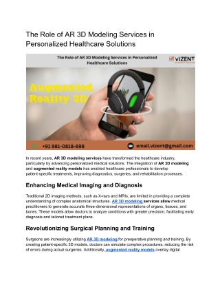 The Role of AR 3D Modeling Services in Personalized Healthcare Solutions