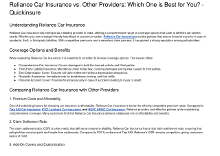 Reliance Car Insurance vs. Other Providers: Which One is Best for You? - Quickin