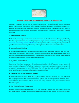 Choose Restaurant Bookkeeping Services in Melbourne