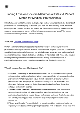 Finding Love on Doctors Matrimonial Sites: A Perfect Match for Medical Professio