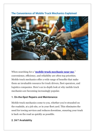 The Convenience of Mobile Truck Mechanics Explained