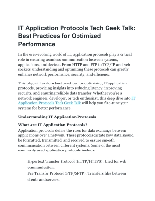 IT Application Protocols Tech Geek Talk_ Best Practices for Optimized Performance