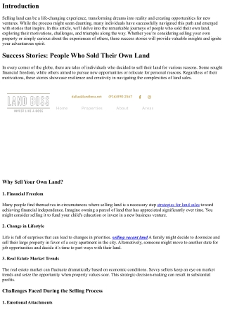 Success Stories: People Who Sold Their Own Land