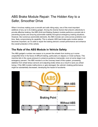 ABS Brake Module Repair_ The Hidden Key to a Safer, Smoother Drive