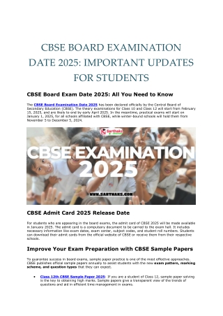 CBSE Board Examination Date 2025 Important Updates for Students