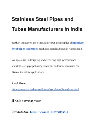 Stainless Steel Pipes and Tubes Manufacturers in India