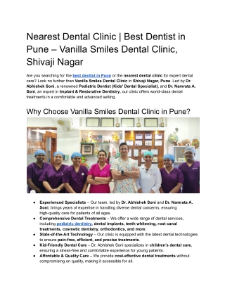 Nearest Dental Clinic _ Best Dentist in Pune – Vanilla Smiles Dental Clinic, Shivaji Nagar