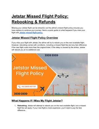 Jetstar Missed Flight Policy Rebooking & Refunds