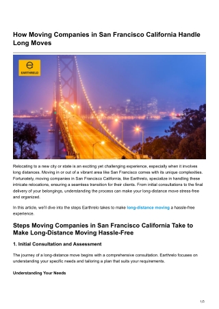 How Moving Companies in San Francisco California Handle Long Moves