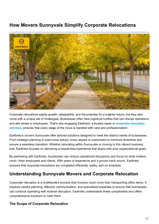 How Movers Sunnyvale Simplify Corporate Relocations