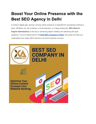 Boost Your Online Presence with the Best SEO Agency in Delhi