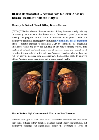 Bharat Homeopathy A Natural Path to Chronic Kidney Disease Treatment Without Dialysis