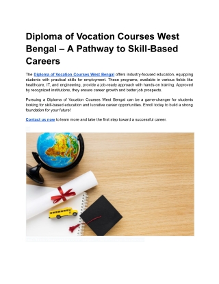 Diploma of Vocation Courses West Bengal – A Pathway to Skill-Based Careers