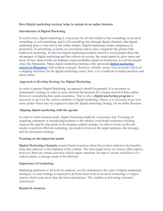 How Digital marketing strategy helps to sustain in an online business