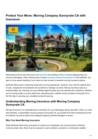 Protect Your Move: Moving Company Sunnyvale CA with Insurance