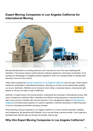 Expert Moving Companies in Los Angeles California for International Moving