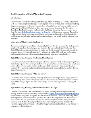 Brief Explanation of Digital Marketing Programs