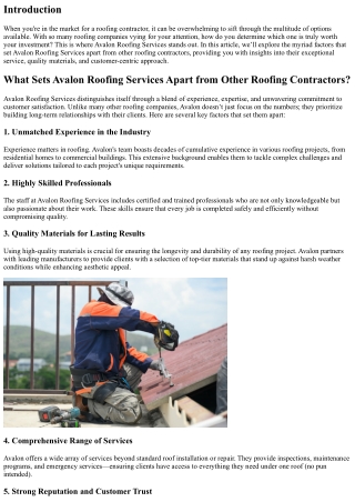 What Sets Avalon Roofing Services Apart from Other Roofing Contractors?