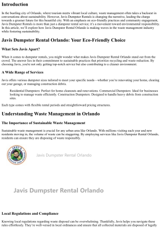 “Javis Dumpster Rentals: Building a Greener Future for Orlando”