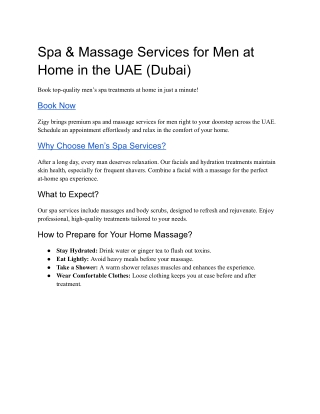 Spa & Massage Services for Men at Home in the UAE