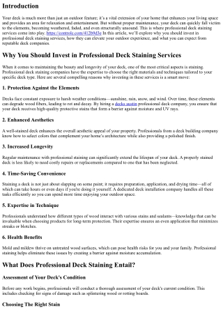 Why You Should Invest in Professional Deck Staining Services