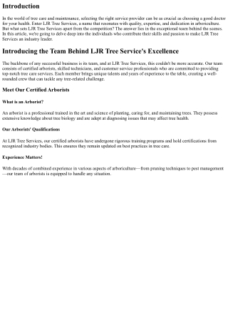 Introducing the Team Behind LJR Tree Service's Excellence