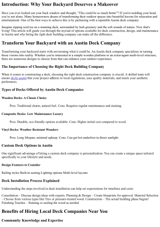 Transform Your Backyard with an Austin Deck Company