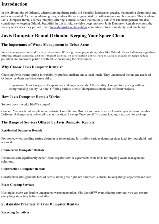 Javis Dumpster Rentals: Helping Keep Orlando Beautiful