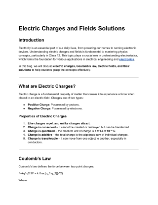 Electric Charges and Fields Solutions Krishna home tuition