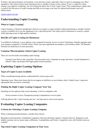 Are You Getting the Most Out of Your Copier Lease?