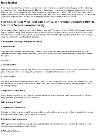 Stay Safe on Your Wine Tour with I-Drive, the Premier Designated Driving Service