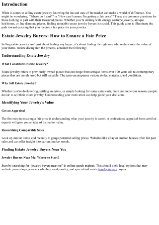 Estate Jewelry Buyers: How to Ensure a Fair Price