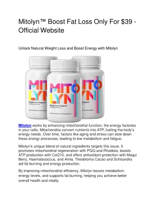 Mitolyn™ Boost Fat Loss Only For $39 - Official Website