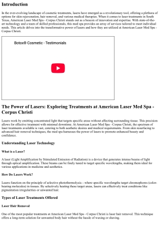 The Power of Lasers: Exploring Treatments at American Laser Med Spa - Corpus Chr