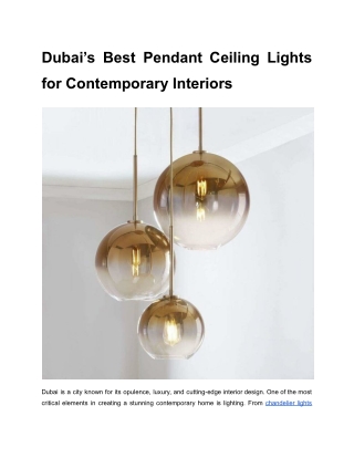 Dubai’s Best Pendant Ceiling Lights for Contemporary Interiors