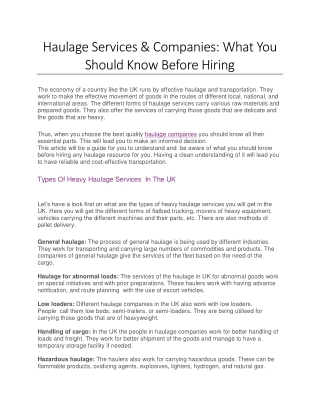 Haulage Services & Companies: What You Should Know Before Hiring