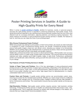Poster Printing Services in Seattle A Guide to High-Quality Prints for Every Need