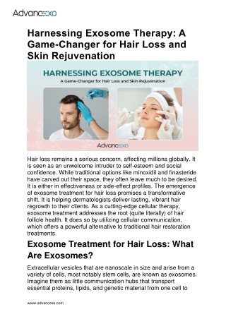 Harnessing Exosome Therapy: A Game-Changer for Hair Loss and Skin Rejuvenation